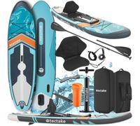 tectake® Planche de Stand-up Paddle Gonflable Adulte 1 Place Kayak avec Pompe à air, Pagaie Paddle 2 en 1 Pagaie Kayak Double pour Sport Nautique, Siege Paddle rembourré, Sac à Dos Inclus