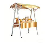 Stand Vendeur de Marché Portable Pliant avec Auvent Rayé - Table d’Exposition en Métal à Structure A pour Marché Fermier, Chariot à Café et Vente de Pâtisseries - Grande Surface(Yellow,190cm/75in)