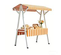 Stand Vendeur de Marché Portable Pliant avec Auvent Rayé - Table d’Exposition en Métal à Structure A pour Marché Fermier, Chariot à Café et Vente de Pâtisseries - Grande Surface(Orange,190cm/75in)