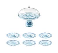 STANDÀ GÂTEAU AVEC CLOCHE ET 6 ASSIETTES À DESSERT COORDONNÉES "JOSEPHINE"