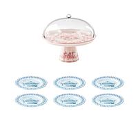 STANDÀ GÂTEAU AVEC CLOCHE ET 6 ASSIETTES À DESSERT COORDONNÉES "JOSEPHINE"