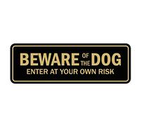 Standard Beware of the Dog Porte/panneau mural 3" x 9" - Large Noir/doré