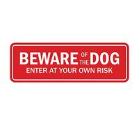 Standard Beware of the Dog Porte/panneau mural 3" x 9" - Large Rouge