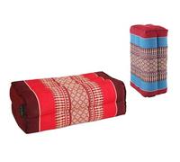 STANDARD - Lot de 2 Coussins de Yoga et Méditation Standard Zafu -Bourgogne Bleu / Rouge Bourgogne - Kapok Haute Densité 100% Naturel - Confort et