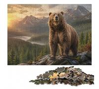 Standing Brown Bear on Black Background Puzzle Adulte en Bois 500 pièces | Un moment puzzle à partager - une méthode de montage claire seul ou à plusieurs.
