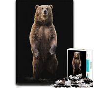 Standing Brown Bear on Black Background Puzzle en Bois, 500 pièces | Une activité sans écran autour de la table - une méthode de montage claire le w nd.
