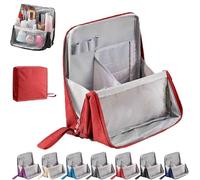 Standing Cosmetic Bag Organizer,Multi-Purpose Large Capacity Oxford Cloth Standing Makeup Bag,Large Capacity,Waterproof,with Compartments ang Handle,Smart Partitioning,for Home & Vacation (Red)