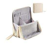 Standing Makeup Bag,Parallel Traveler Makeup Bag,Foldable Travel Bag with compartments,Stationery Storage BagLarge CapacityPortableToiletry Bag,WaterproofOxford Cloth (Beige)
