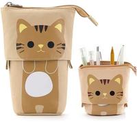 Standing Pencil Case, Retractable Pencil Case, Cat Pencil, Stand Up Pencil Case, Canvas Pencil Case For Stationery, Stationery, Khaki, Standing Pencil Case