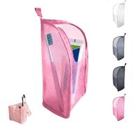 Standing Toiletry Bag for Travel, Clear Waterproof Woven EVA Mesh Cosmetic Makeup Organizer, Foldable Hanging Bathroom Storage for Toiletries & Toothbrush, Lightweight, 8.6x5.1x5.1 (Pink)