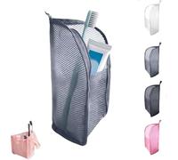 Standing Toiletry Bag for Travel, Clear Waterproof Woven EVA Mesh Cosmetic Makeup Organizer, Foldable Hanging Bathroom Storage for Toiletries & Toothbrush, Lightweight, 8.6x5.1x5.1 (Gray)