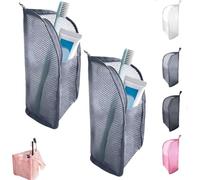 Standing Toiletry Bag for Travel, Clear Waterproof Woven EVA Mesh Cosmetic Makeup Organizer, Foldable Hanging Bathroom Storage for Toiletries & Toothbrush, Lightweight, 8.6x5.1x5.1 (Gray-2Pcs)