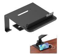 STANDOPIA Plaque de Renfort pour Bras d’Écran - avec Support de Téléphone et Crochet, pour Plateaux Fins ou Fragiles, Compatible avec la Plupart des Bras de Moniteur à Pince, Antidérapant, Noir