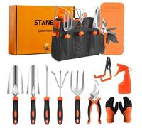 Stanew 13 x Stainless Steel Garden Tool Set, Ergonomic Rubber Handle, Garden Glove, Storage Bag, Gardening Gifts for Women and Men