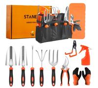 Stanew 13PCS Ensemble d'outils de Jardin en Acier Inoxydable,Poignée en Caoutchouc Ergonomiques Gant Jardin, Sac de Rangement, Cadeaux de Jardinage pour Les Femmes et Les Hommes