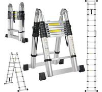 STANEW 5M(2.5+2.5M) Alu Echelle télescopique Echelle pliante télescopique, Grande applicabilité Echelle multifonctions, 2-en-1 Echelle multifonctions en aluminium avec fermeture articulée, Charge maxi