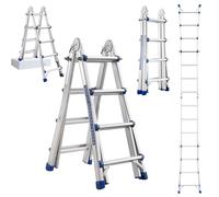 STANEW Aluminium Echelle télescopique 4 M, 3 en 1 Aluminium Telescopique A Forme Pliable Polyvalente Escabeau Robuste, Escalier articulé Pliable Télescopique Multifonction 4 x 4 marches