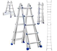 STANEW Aluminium Echelle télescopique 5.1 M, 3 en 1 Aluminium Telescopique A Forme Pliable Polyvalente Escabeau Robuste, Escalier articulé Pliable Télescopique Multifonction 5 x 5 marches