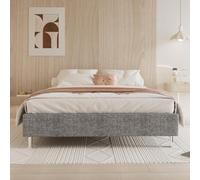 Stanew Cadre de lit 140x190 Plateforme capitonné 31 cm Sommier/Support à Lattes en Bois/Facile à Monter/Gris foncé (140x190cm)