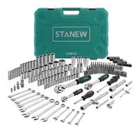 STANEW Caisse à Outils 219 PCS, Lot Douilles et Cliquets en 1/4", 3/8" et 1/2", Acier au CR-V, Kit Clé de serrage Douille avec Clé à Cliquet, douilles 6 pans, Joint Universel, Coffrets personnalisés