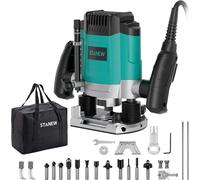 STANEW Défonceuse (1200 W, 6 vitesses 16000-30000 tr/min, Ø 6 et 8 mm), Professional Vertical Fresatrice pour le travail du bois, Fraiseuse à bois, Profondeur de fraisage réglable, 12 fraises incluses