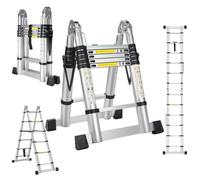 STANEW Échelle télescopique de 3.8 m(1.9+1.9), Echelle Pliante 2 en 1, Escabeau Télescopique en Aluminium, Échelle Pliable avec Travail à l'intérieur et à l'extérieur, Charge 150 kg, Argenté
