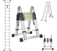 STANEW Échelle télescopique en Aluminium 5m(2.5+2.5), Echelle Pliante 2 en 1, Escabeau Télescopique, Échelle Pliable avec Travail à l'intérieur et à l'extérieur, Charge 150 kg, Argenté