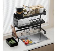 STANEW Égouttoir à vaisselle - Au-dessus de l'évier Égouttoir à vaisselle, Grand égouttoir, Organisateur d'évier multifonctionnel, Dish Rack, Noir-65CM