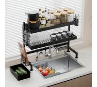 Stanew Égouttoir à Vaisselle,Egoutoire Vaisselle Cuisine à 3 Niveaux,avec Porte-ustensiles,Support pour Planche à découper,pour Comptoir de Cuisine et Évier -75cm