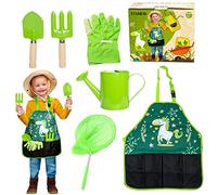 Stanew Ensemble d'outils de jardinage pour enfants kit Jardinage Enfant pour Garçons et Filles,avec filet de pêche, Pelle, Rateau,Gant,tablier et bouilloire, vert