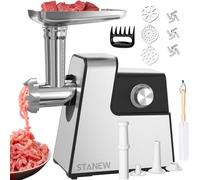 STANEW 3500W Moteur en cuivre Hachoir Viandes Électrique Professionnel, 4 en 1 Hachoir à viande en acier inoxydabl, saucisses électrique avec 3 plaques en acier (4 mm, 8 mm, d'éventail) et 3 lames