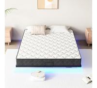 Stanew Lit 140 x 200cm 2 Personnes avec Sommier Métal, Cadre de Lit 140x200 avec Éclairage LED, 20 CM de Rangement pour Chambre, Structure Solide, Facile à Assembler, Noir - sans Matelas