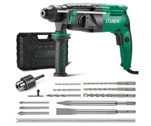 STANEW Marteau Perforateur Filaire SDS Plus 950W avec 16 Accessoires, Marteau Perforateur 0-1150RPM/5100BPM avec 4 Fonctions et Embrayage de Sécurité,Vitesse Variable,Béton, Acier, Bois