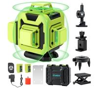 STANEW Niveau Laser Chantier 4D 16 Lignes Vert Autonivelant 4 x 360°±3°, Mode Pulsé Extérieur, 2x2400mAh Batterie Rechargeable+Support Rotatif Intégré + Télécommande Sans Fil