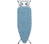 STANEW Table à Repasser 120 x 45 cm,Planche à Repasser Pliable,Système Anti-Fermeture,Hauteur Réglable,avec Housse en 100% Coton,Support de Fer Intégré, Pieds Antidérapants(Bleu géométrique)
