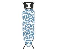 STANEW Table à Repasser 122 x 38 cm,Planche à Repasser Pliable,pour Centrale Vapeur,Système Anti-Fermeture,Hauteur Réglable,avec Housse en 100% Coton,Pieds Antidérapants(Bleu à Motifs)