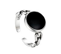 STANG Bague Noire Ronde Design personnalité féminine Bague Index chaîne Ouverte Bague Ronde Noire
