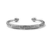 STANG Bracelet Mantra Bouddhiste à Six caractères en Argent sculpté Bracelet d'ouverture de Lotus Cadeau de Bijoux de Torsion Vintage pour Hommes