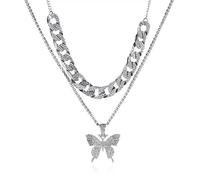 STANG Mode exquise cubaine Double Couche Gros Papillon Pendentif Collier personnalité exagérée Plein Diamant épais chaîne Collier Bijoux Cadeau
