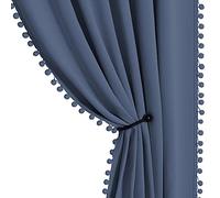 StangH Lot de 2 Rideaux occultants à Pompons pour Salon/Porte coulissante - Isolation Thermique - pour Chambre à Coucher, Chambre d'enfant - 132,1 x 213,4 cm (l x L) - Bleu Pierre