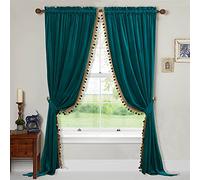 StangH Lot de 2 Rideaux occultants en Velours à Pompons - Rideaux décoratifs à Isolation Thermique pour Salon, Chambre à Coucher, 132,1 x 213,4 cm, Bleu Sarcelle