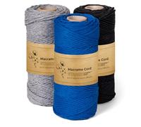 STANKE Set fil macramé 3mm 3x100 m - couleurs : Noir, Bleu, Gris - fil de coton pour crochet, DIY boho, paniers, attrape-rêves - corde coton pour dessous de verre, sacs - 100% cotton, torsadé, doux