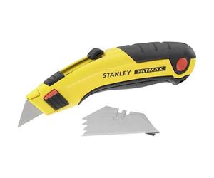 Stanley 0-10-778 Couteau avec Lame Rétractable Gamme Fatmax - Système InstantChange - Corps en Acier - Essuie-Lame - Contient Jusqu’À 5 Lames - Repose Doigt en Caoutchouc - Fourni avec 5 Lames
