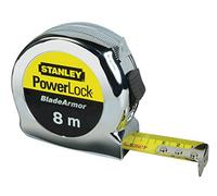 Stanley 0-33-527 Powerlock Blade Armor Mètre Ruban 8 M X 25 Mm Fabriqué En France - Ruban Large - Revêtement Blade Armor - Revêtement Mylar - Crochet 3 Rivets - Boitier Abs Antichoc - Blocage De Ruban