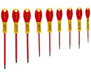 STANLEY 0-62-573 Jeu de Tournevis Fatmax Fabriqué en France - Isolés - Acier chromé - Anticorrosion - Sablage de l'Empreinte - Poignée Soft grip - mallette Robuste et Compacte - 10 Pièces