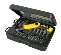 STANLEY 0-63-022 Tournevis Porte Embouts magnétique à Cliquet Poignée Revolver - 17 Embouts et 6 Douilles - Poignée Orientable à 45,90 ou 180° - Stockage Intégré - Coffret de 25 pièces