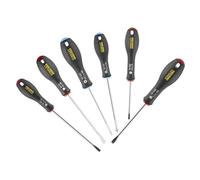 STANLEY 0-65-428 Jeu de 6 Tournevis Parallèle/Évasé/Pozidriv Gamme FATMAX - Fabriqués En France - Lame en Acier - Sablage de L'Empreinte - Poignée Soft Grip - Quasi Incassable - Anticorrosion