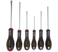STANLEY 0-65-428 Jeu de 6 Tournevis Parallèle/Évasé/Pozidriv Gamme FATMAX - Fabriqués En France - Lame en Acier - Sablage de L'Empreinte - Poignée Soft Grip - Quasi Incassable - Anticorrosion