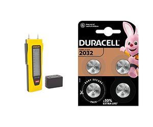 Stanley 0-77-030 Testeur/Détecteur d'Humidité, Précision 2%, Équipé de Broches en Inox Filetées & Duracell 2032 Pile bouton lithium 3V, lot de 4, avec Technologie Baby Secure, pour porte-clés