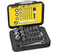 STANLEY Coffret d'Embouts de Vissage 1/4 " 25 mm avec Mini Clé à Cliquet - Jeu de 39 Pièces Gamme Pro 1-13-907